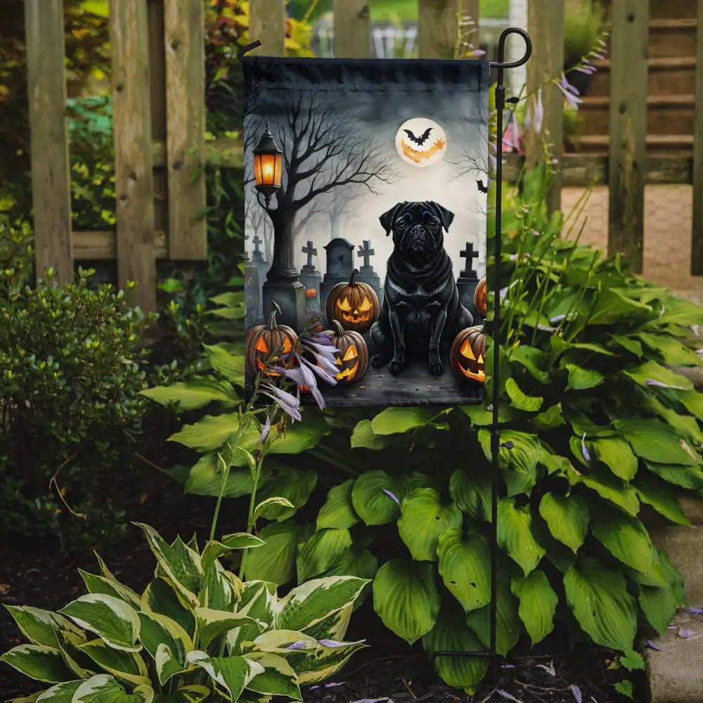 Black Pug Spooky Halloween Garden Flag